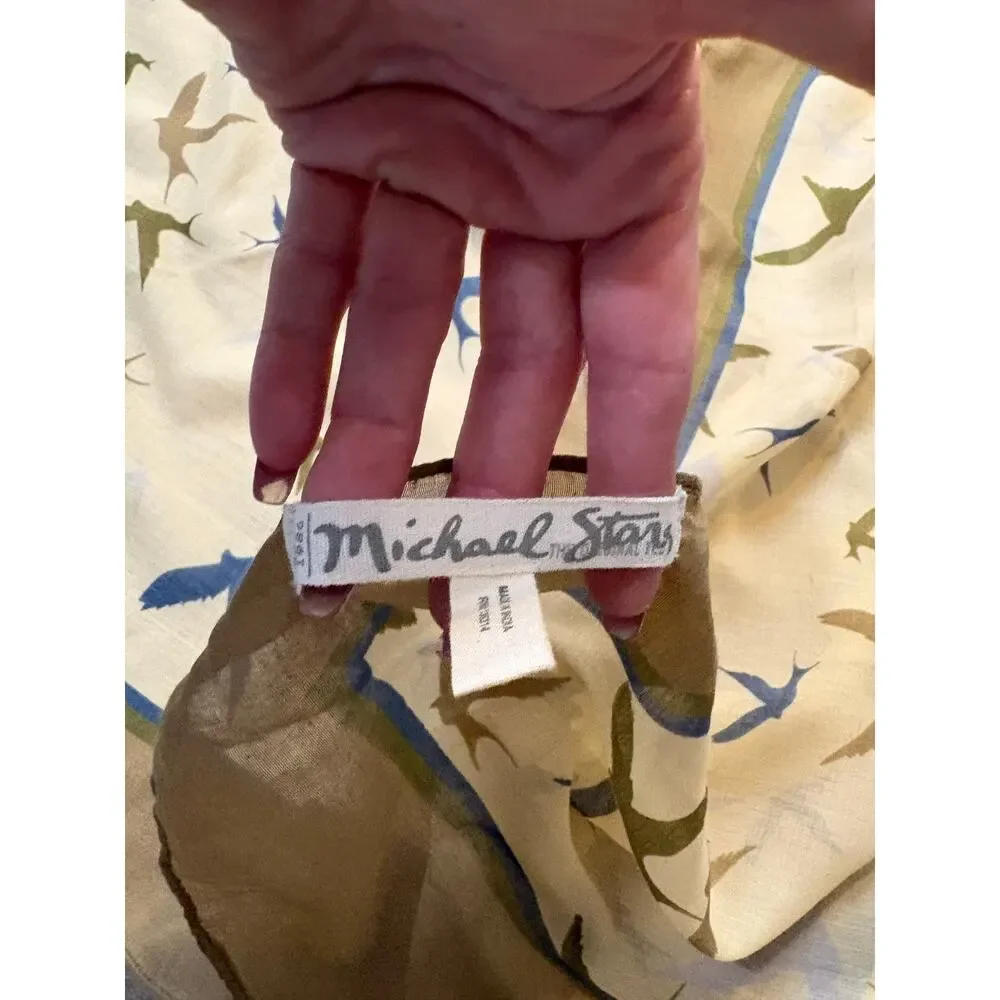 Anthropologie‎ Michael Stars Sparrow Print Retro Scarf Wrap Novelty Twee Neutral